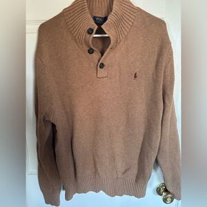 Ralph Lauren Men's Tan Sweater with Button Collar